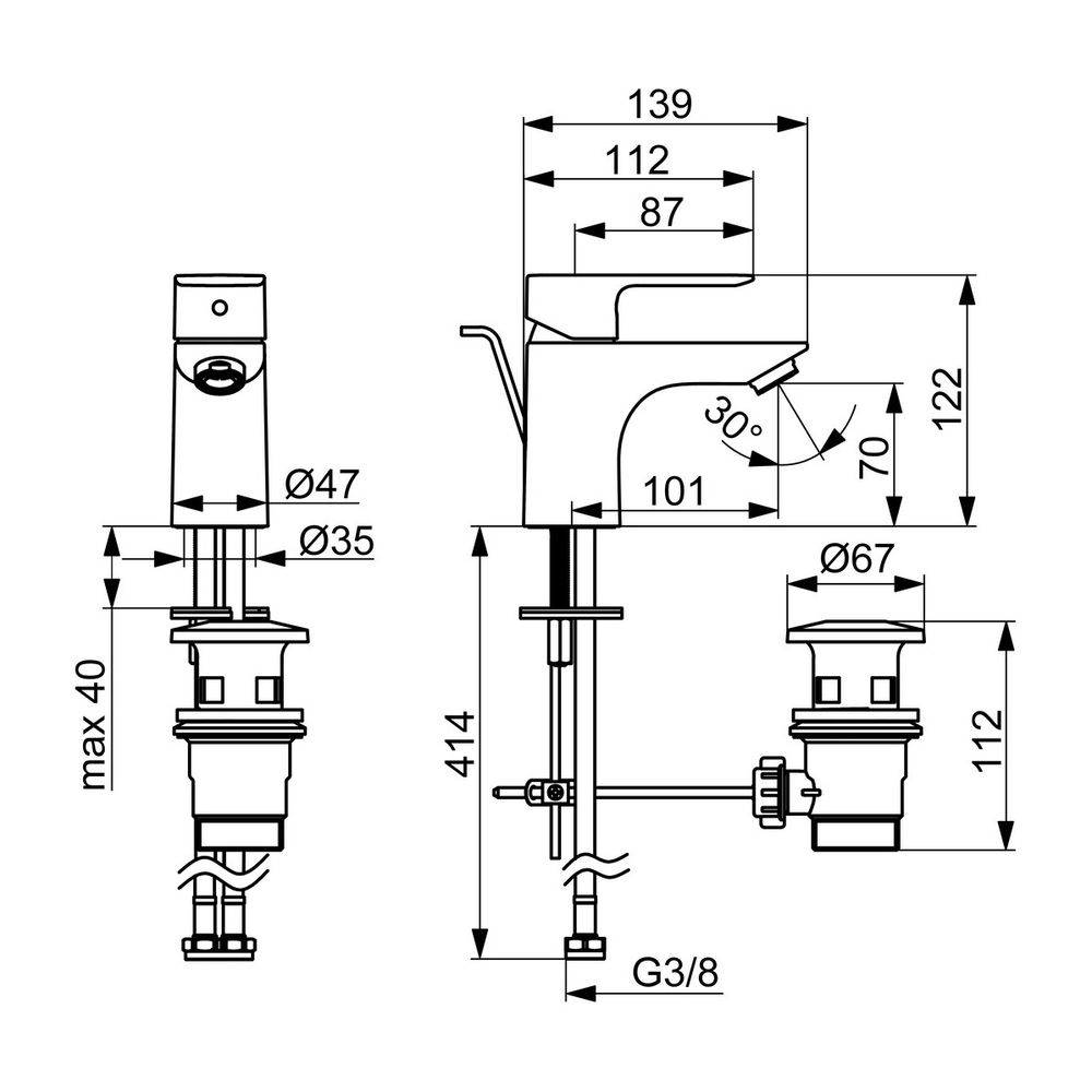 Hansa Basic Einhebelmischer Waschtischbatterie, Ablaufgarnitur mit Zugstange, Ausladung 101mm, DN 15, Chrom, 55402203-2