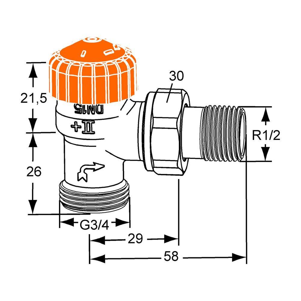 IMI Heimeier Thermostat-Ventilunterteil Eclipse, Eckform DN 15 mit Außengewinde G 3/4"-1
