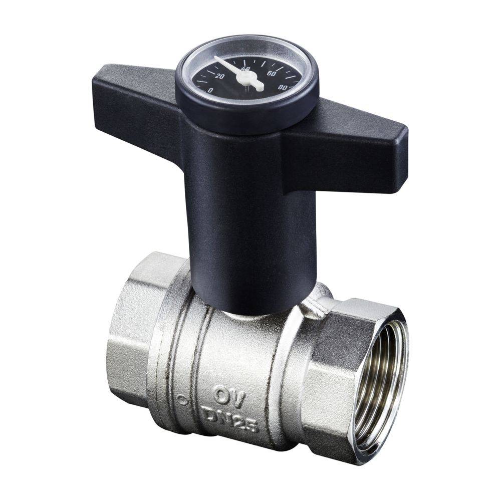 Oventrop Kugelhahn Optiba mit Thermometer Knebelgriff, beidseitig Innengewinde 1 1/2", 1078012-0