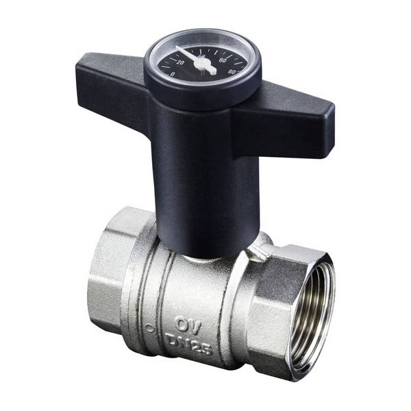 Oventrop Kugelhahn Optiba mit Thermometer Knebelgriff, beidseitig Innengewinde 1 1/2", 1078012