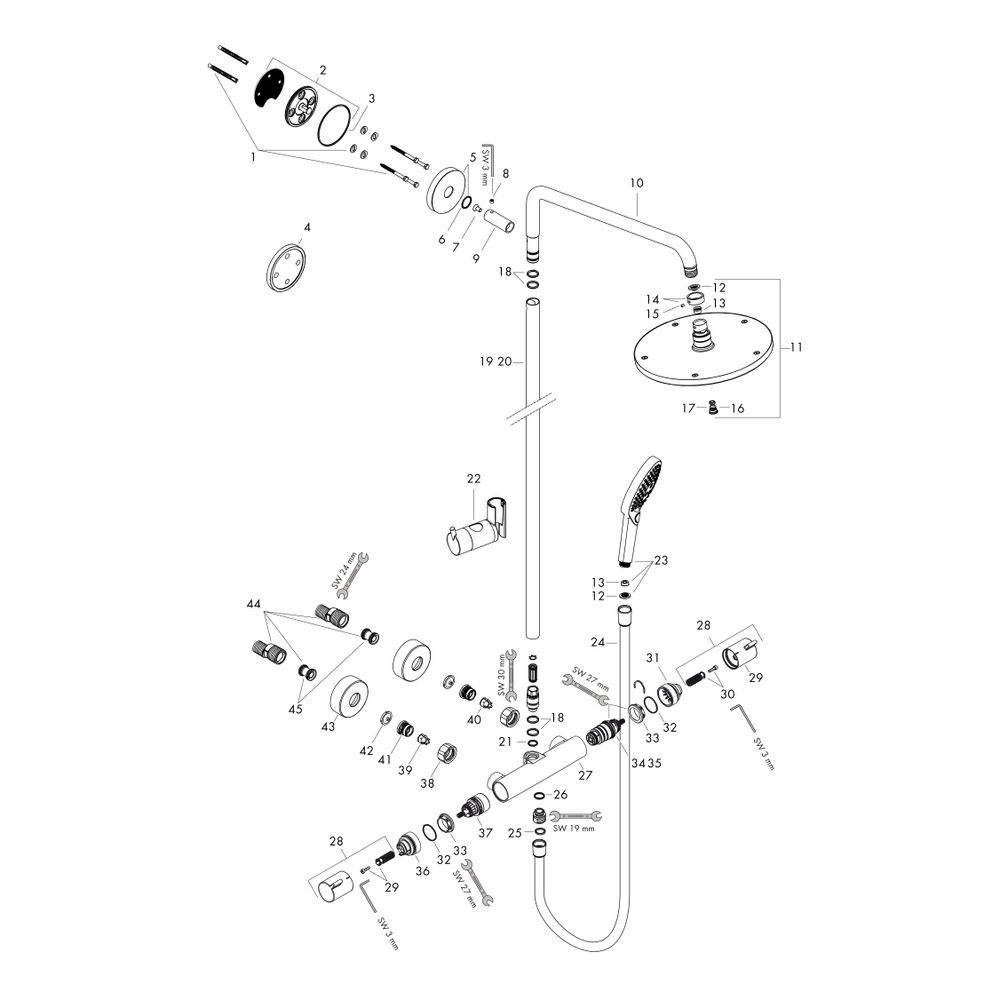 Hansgrohe Raindance S Showerpipe Duschsystem 240mm, 1jet, 9l/min EcoSmart, Thermostat, Chrom-1