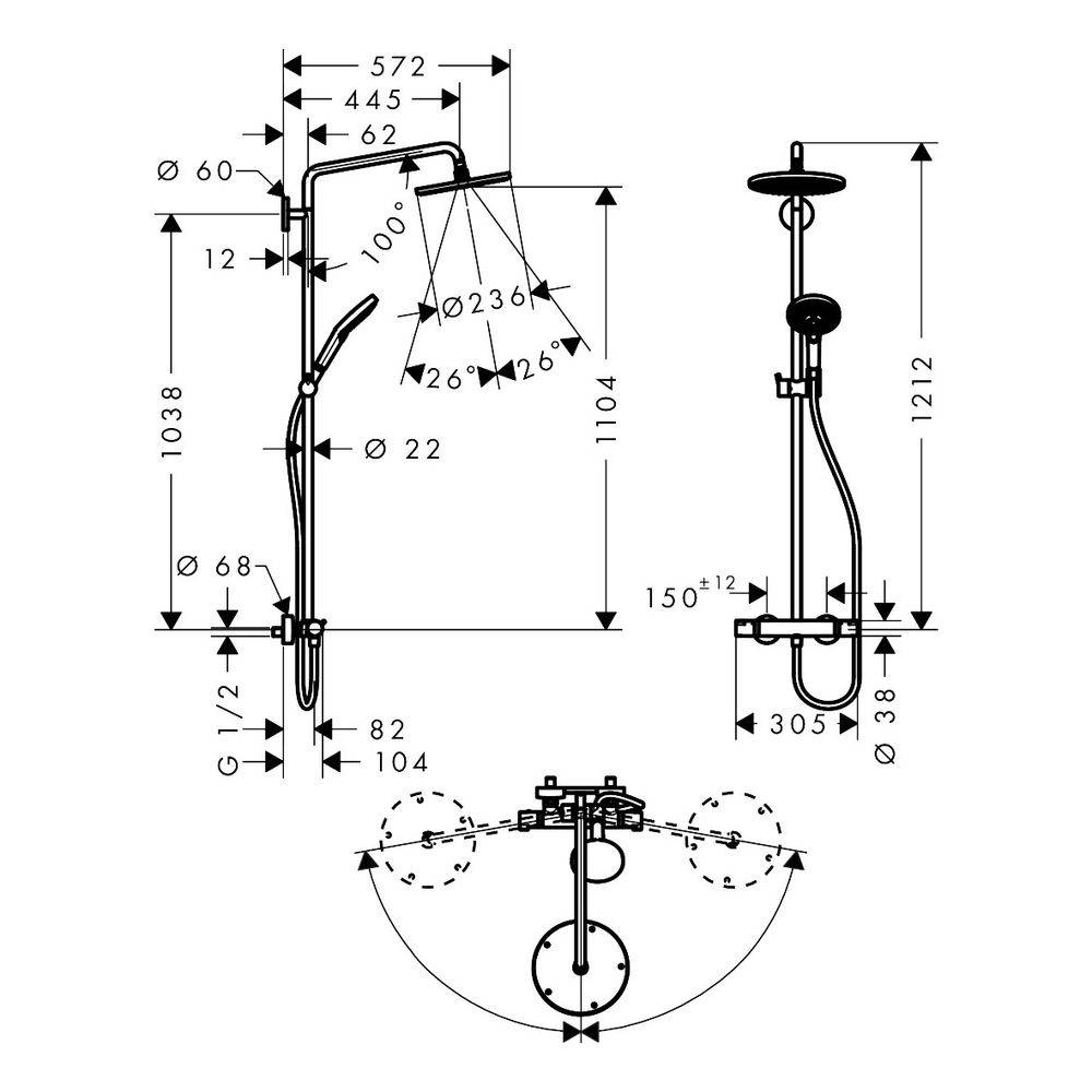 Hansgrohe Raindance S Showerpipe Duschsystem 240mm, 1jet, 9l/min EcoSmart, Thermostat, Chrom-2