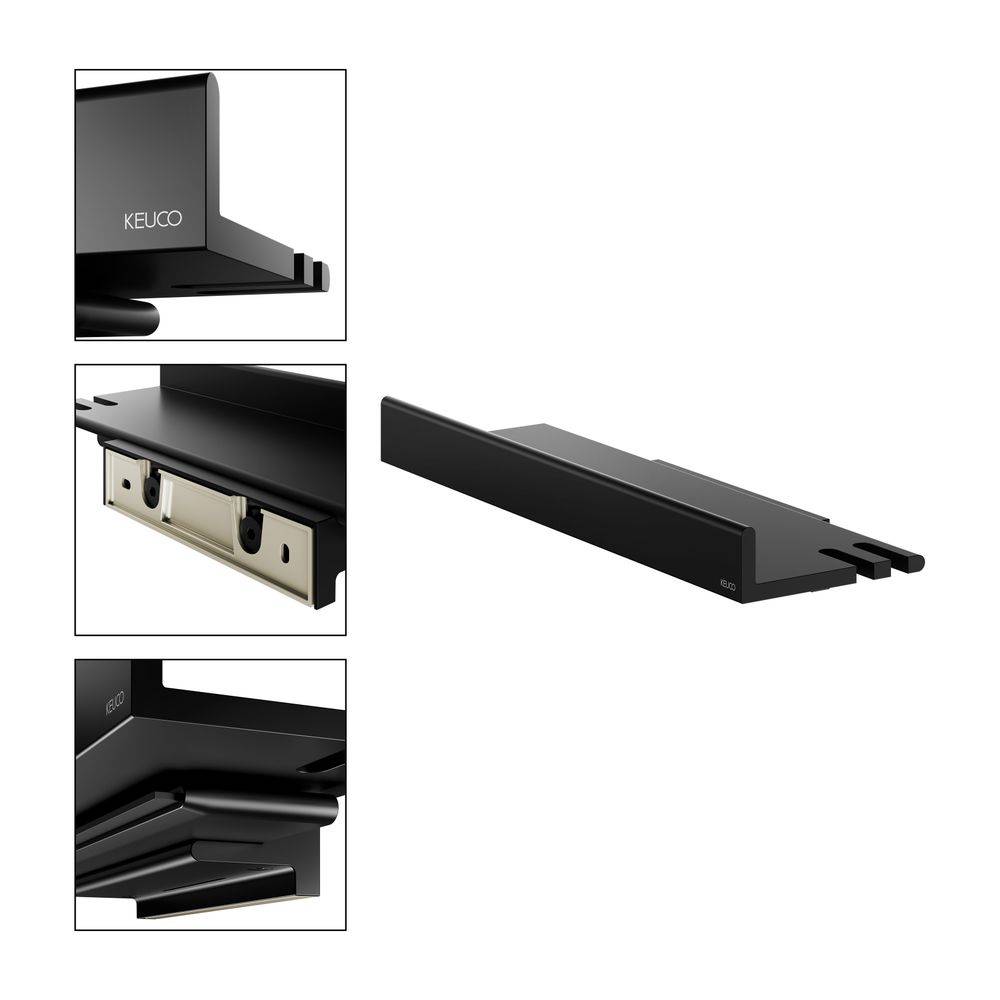 Keuco Reva Duschablage mit integriertem Glasabzieher, Schwarz matt, 12859370000-2