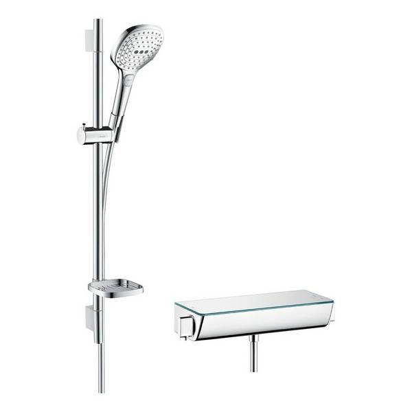 Hansgrohe Raindance Select E Brausesystem Aufputz, 14,4l/min, 120 3jet, Ecostat Thermostat, Brausestange 65cm, Chrom