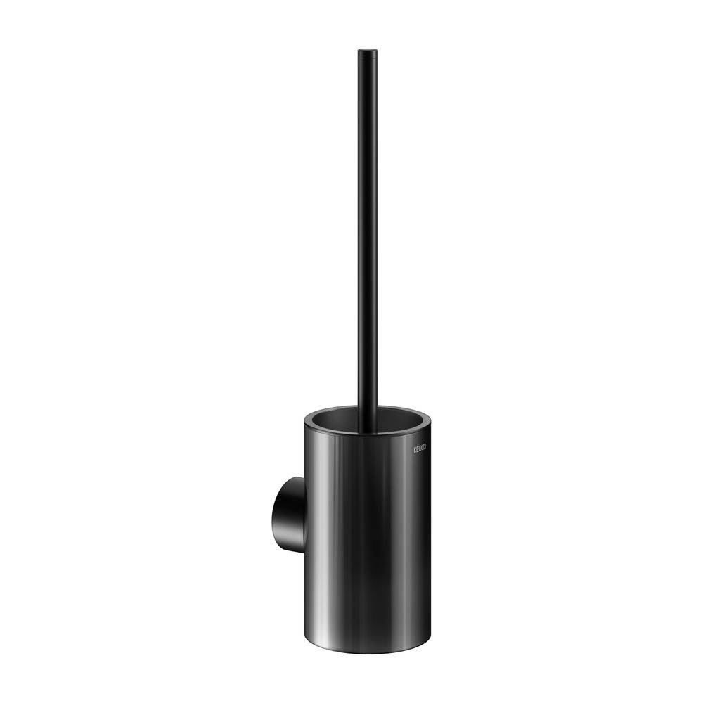 Keuco Reva Toilettenbürstengarnitur, Echtkristall-Glasgehäuse lackiert, mit Befestigungsset, Schwarz matt, 12864379000-0