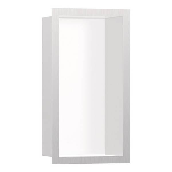 Hansgrohe XtraStoris Individual Wandnische Mattweiß mit Designrahmen 300x150x100mm, Edelstahl gebürstet