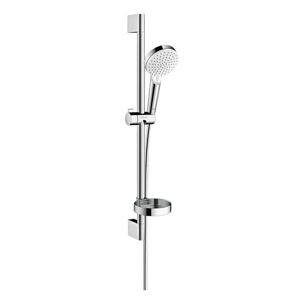 hansgrohe Crometta Brauseset 100mm Vario mit Brausestange 650mm 13,8l/min Seifenschale, Weiß/Chrom-0