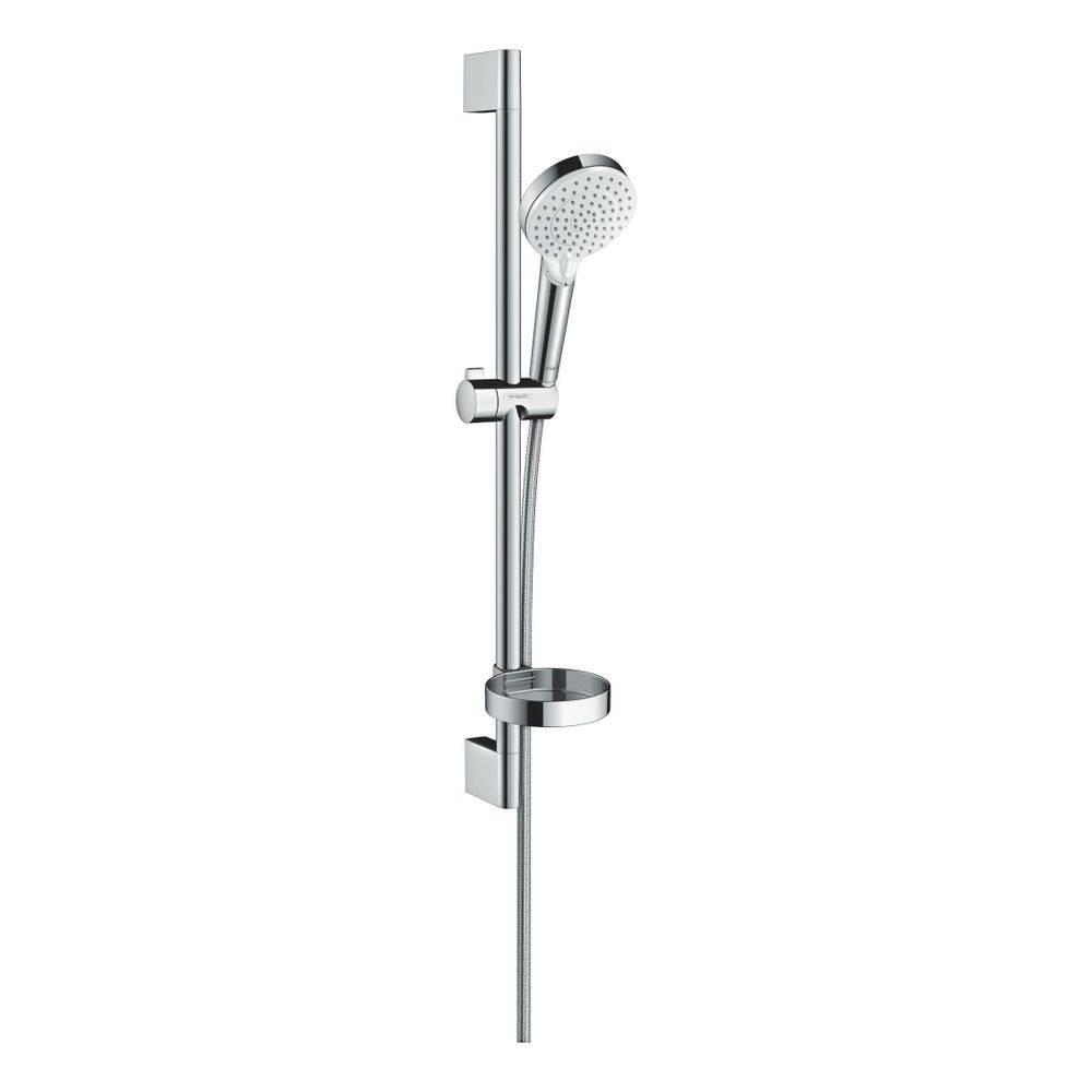 hansgrohe Crometta Brauseset 100mm Vario mit Brausestange 650mm 13,8l/min Seifenschale, Weiß/Chrom-1