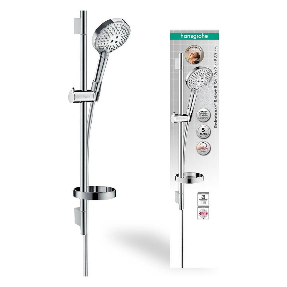 Hansgrohe Raindance Select S Brauseset 120mm, 11l/min, 3jet PowderRain, Brausestange 65cm, Seifenschale, Chrom-3