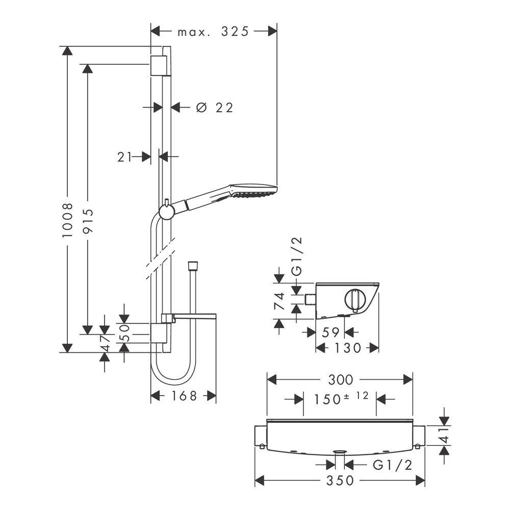 hansgrohe Raindance Select E Brausesystem Aufputz 120mm 14,4l/min 3jet Weiß/Chrom, Ecostat Thermostat, Brausestange-2