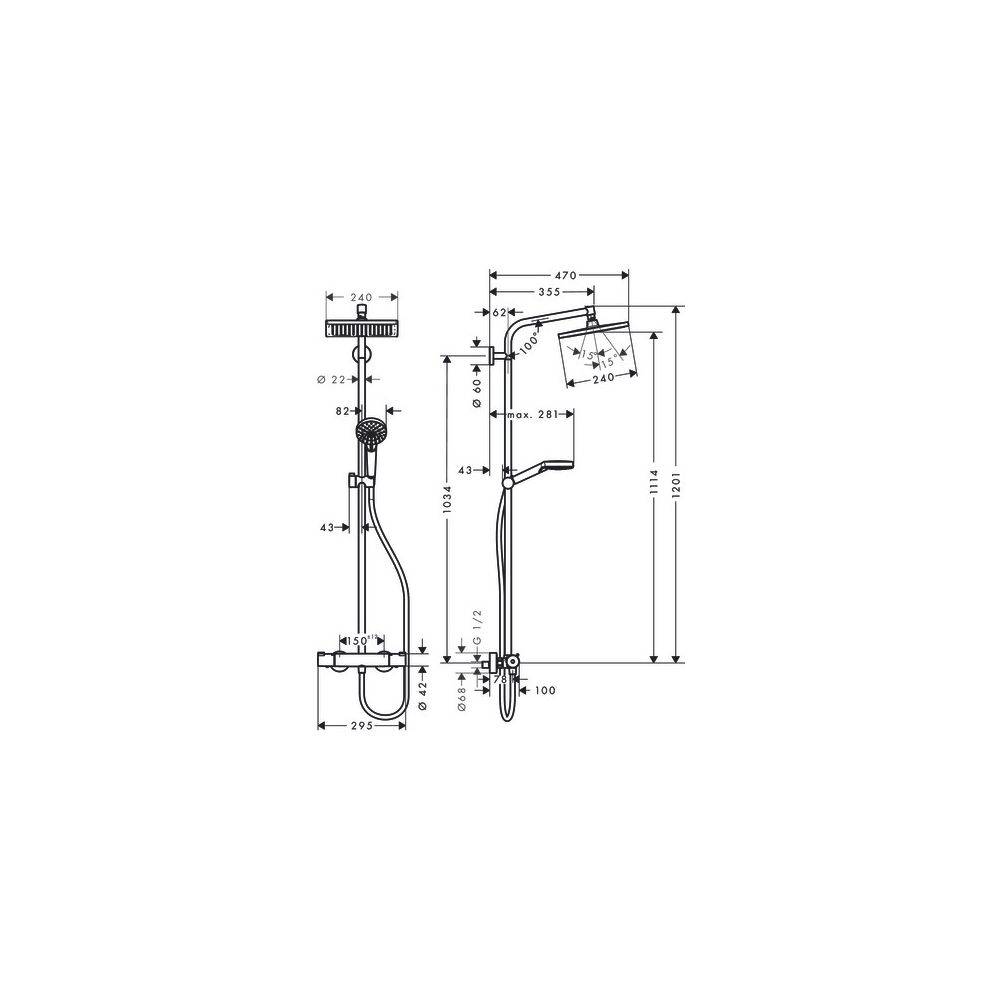 hansgrohe Crometta E Showerpipe 240mm 1jet 6,7l/min EcoSmart mit Thermostat, Chrom-2