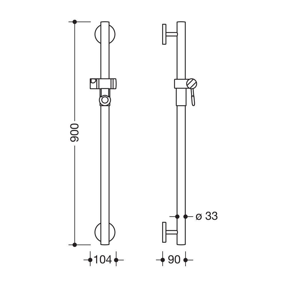 HEWI Brausehalterstange System 800 K 900mm mit Brausehalter schwarzer Punkt signalweiß-1