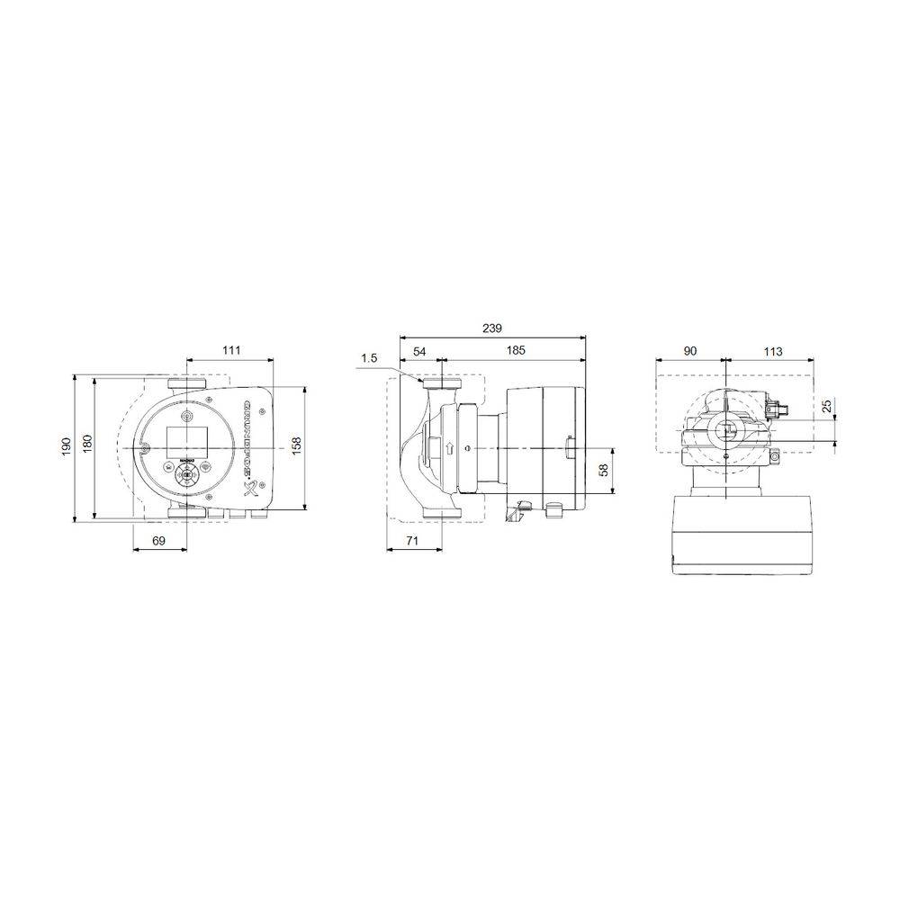 Grundfos Umwälzpumpe elektronisch geregelt MAGNA3 32-80, PN 16 230V, 180mm max. Förderh. 8m Volumenst. 10,2m3/h-2