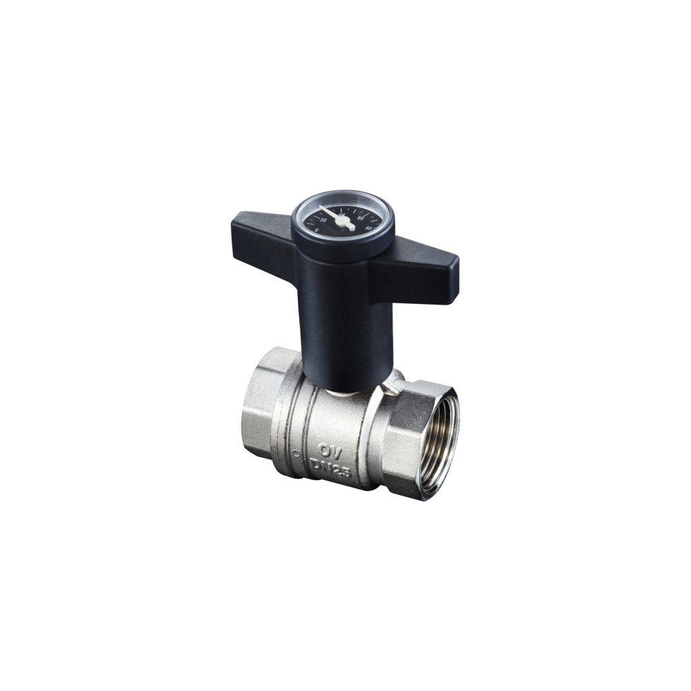 Oventrop Kugelhahn Optiba mit Thermometer Knebelgriff, beidseitig Innengewinde 1 1/2", 1078012-2