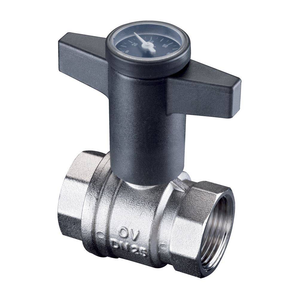 Oventrop Kugelhahn Optiba mit Thermometer Knebelgriff, beidseitig Innengewinde 1 1/2", 1078012-3