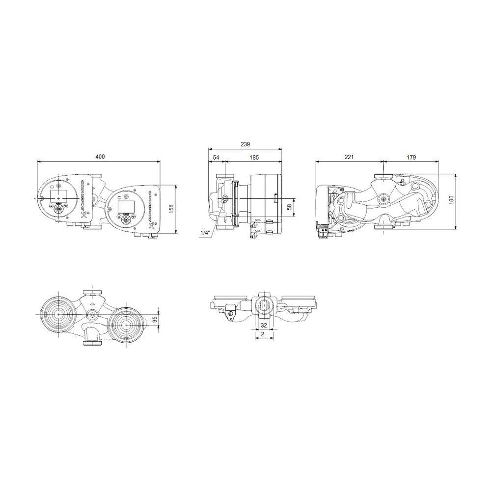 Grundfos Umwälzpumpe elektronisch geregelt MAGNA3 D 32-80, PN 6/10 230V, 180mm max. Förderh. 8m Volumenst. 10,2m3/h-2