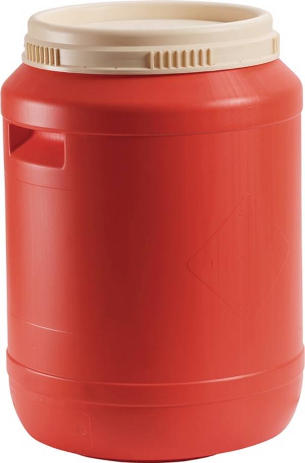 Batteriefass 60l HD-PE reinorange (Deckel hellelfenbein) m.Griffmulden WEMAS