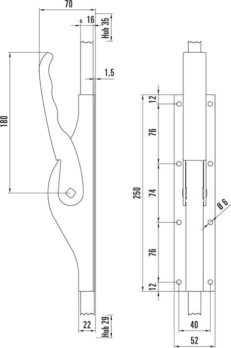 Tortreibriegel PLANO 16mm Schlaufenanzahl 4 STA hell verz.DENI-5
