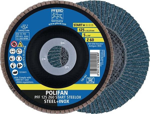 Fächerscheibe POLIFAN Z BOX D.125mm K.Z-60 fl.STEEL/INOX ZK Box á 10 St.PFERD