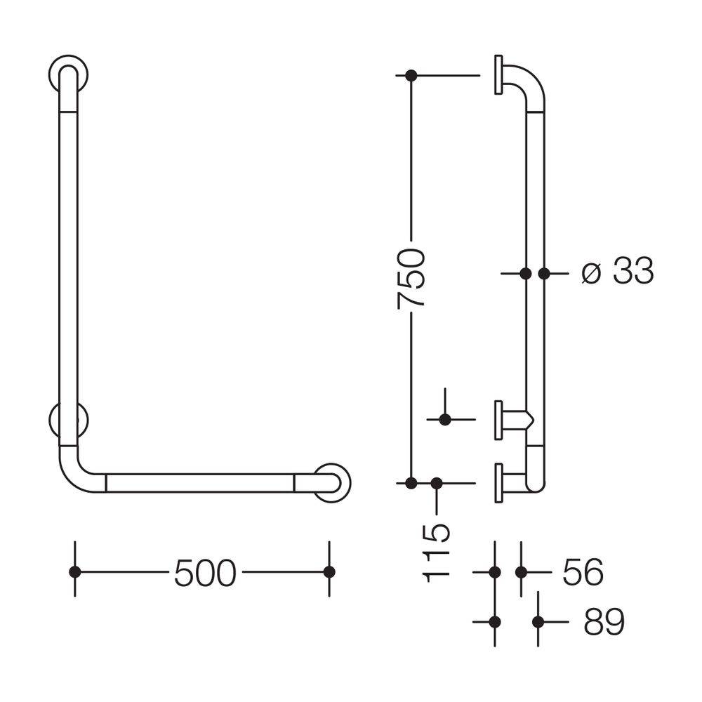 HEWI Winkelgriff Serie 801 D 33, 750x500 mm reinweiß-1