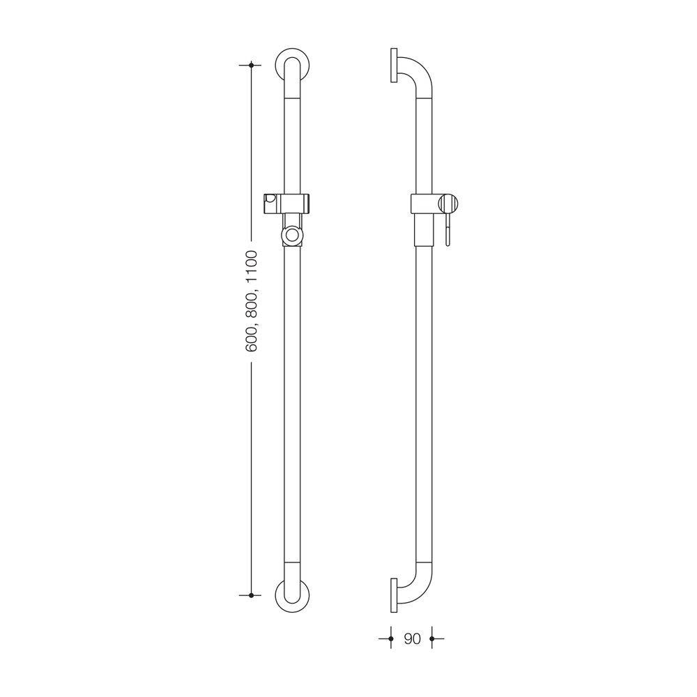 HEWI Brausehalterstange Serie 477 800mm, reinweiß mit Brausehalter und Befestigung-1