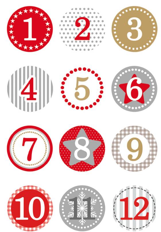 HERMA Sticker Adventskalendersticker 1-24, Rot Ø 2 cm, Papier, Mehrfarbig, Dauerhaft, Christmas-1