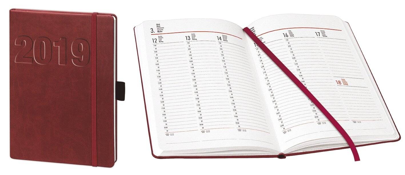 Buchkalender "V-book" - 1 Woche / 2 Seiten, A5,-0