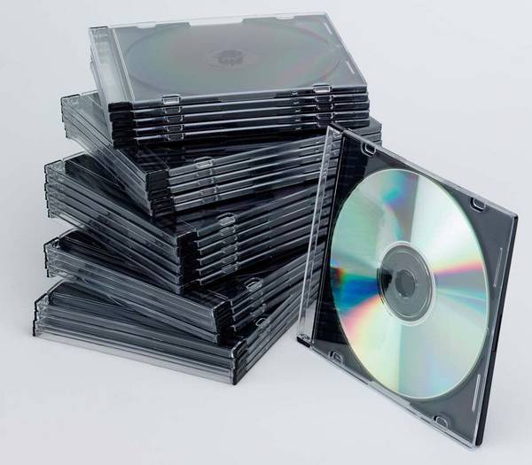 CD-Boxen Standard - Slim Line für 1 CD/DVD, transparent/schwarz, Packung mit 25