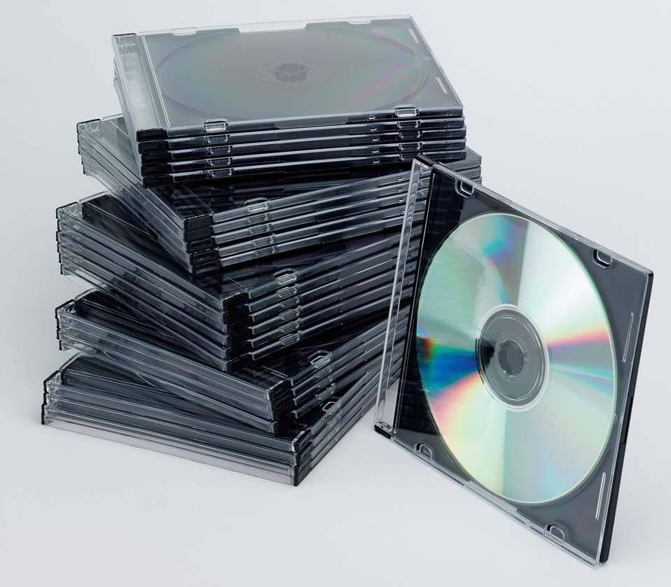 CD-Boxen Standard - Slim Line für 1 CD/DVD, transparent/schwarz, Packung mit 25-0