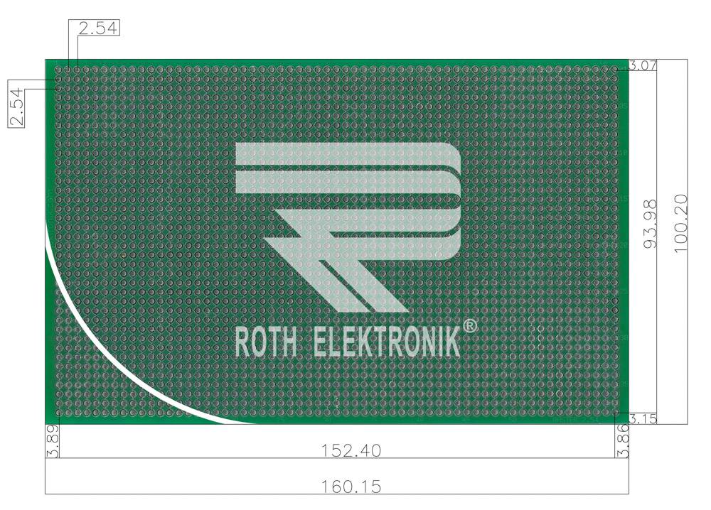 Roth Elektronik RE212-LFDS Laborkarte FR4 160 x 100 mm 1,5 mm zweiseitig RM 2,54 Ø 1 mm 35 µm-0