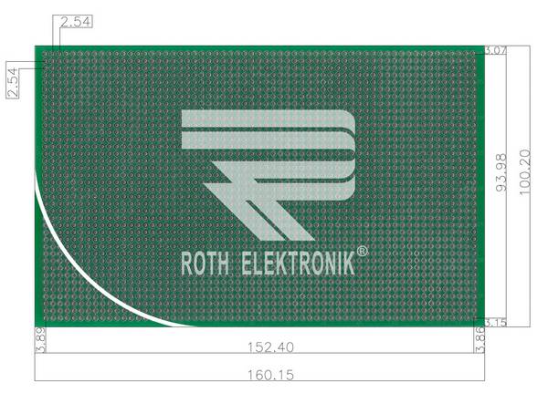 Roth Elektronik RE212-LFDS Laborkarte FR4 160 x 100 mm 1,5 mm zweiseitig RM 2,54 Ø 1 mm 35 µm