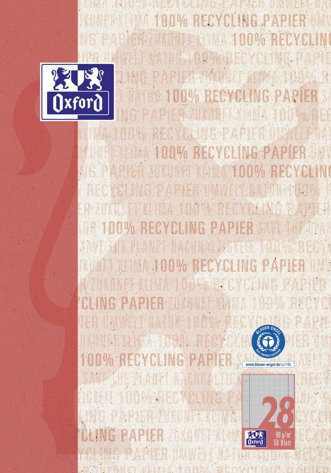 Oxford 400159594 - Muster - Rot - A4 - 50 Blätter - Matt - 90 g/m² - Lineatur 28-0