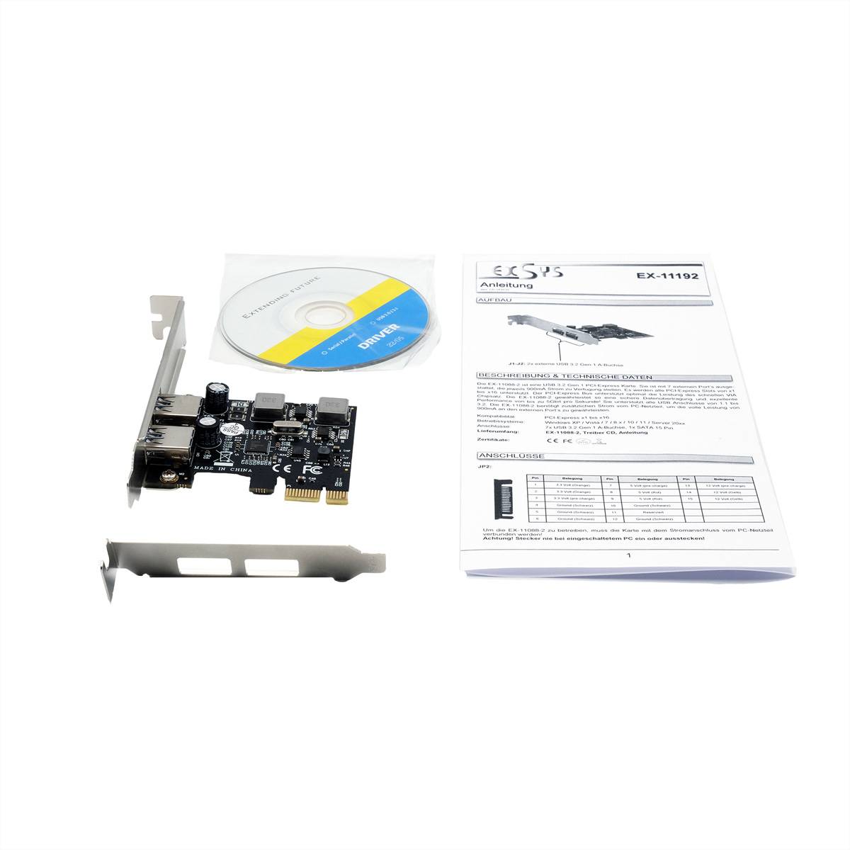 EXSYS EX-11192 2-Port USB 3.2 Gen 1 PCIe Karte mit Self Power-2