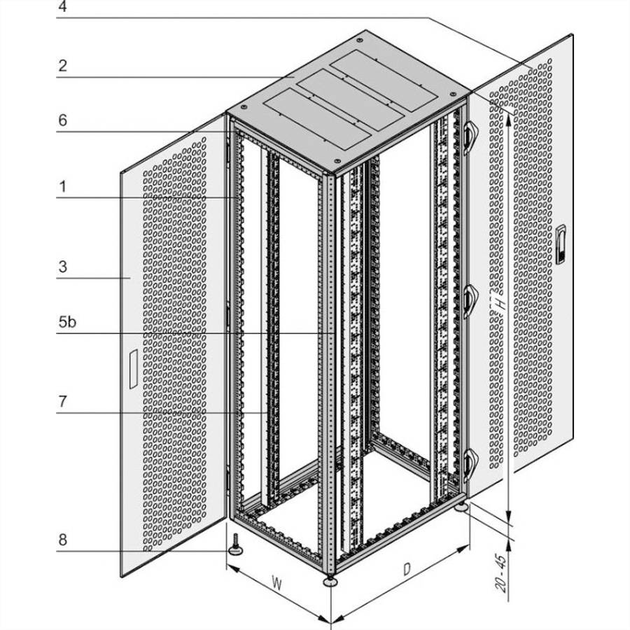 SCHROFF VARISTAR Serverschrank 42 HE, 2000x800x1000mm, o.Sockel, RAL7035-1