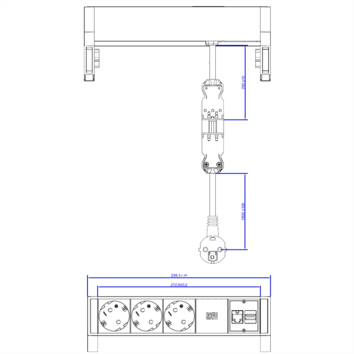 BACHMANN DESK2 3x Schutzkontakt, 1x CAT6 1x USB3 weiss-2