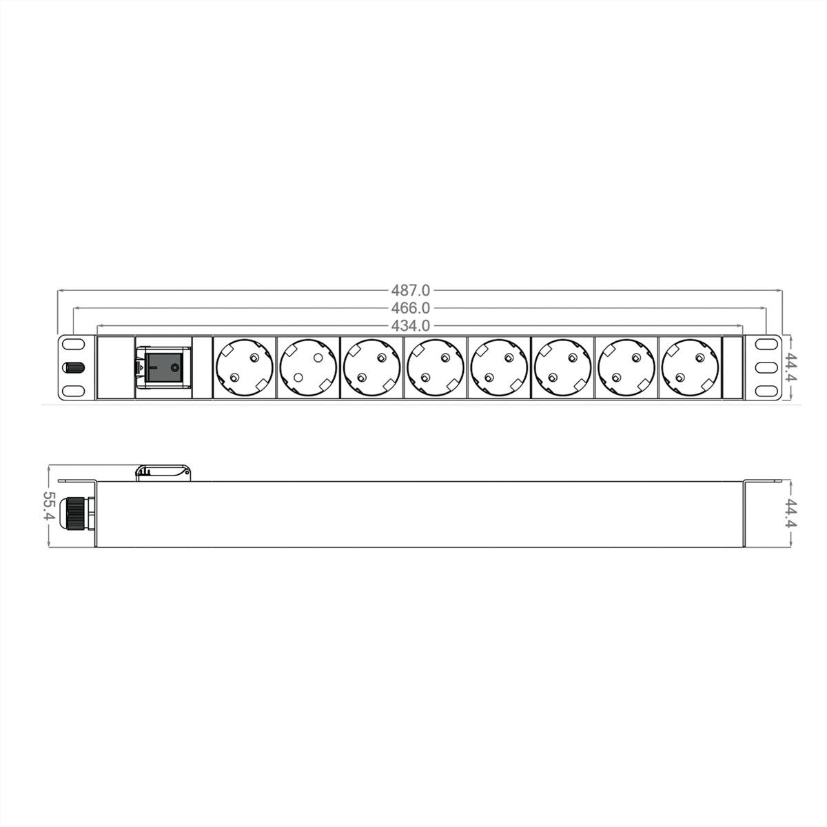 ROLINE 19-Zoll-Steckdosenleiste 8fach, mit Ein-/Aus-Schalter, schwarz, 2 m-1