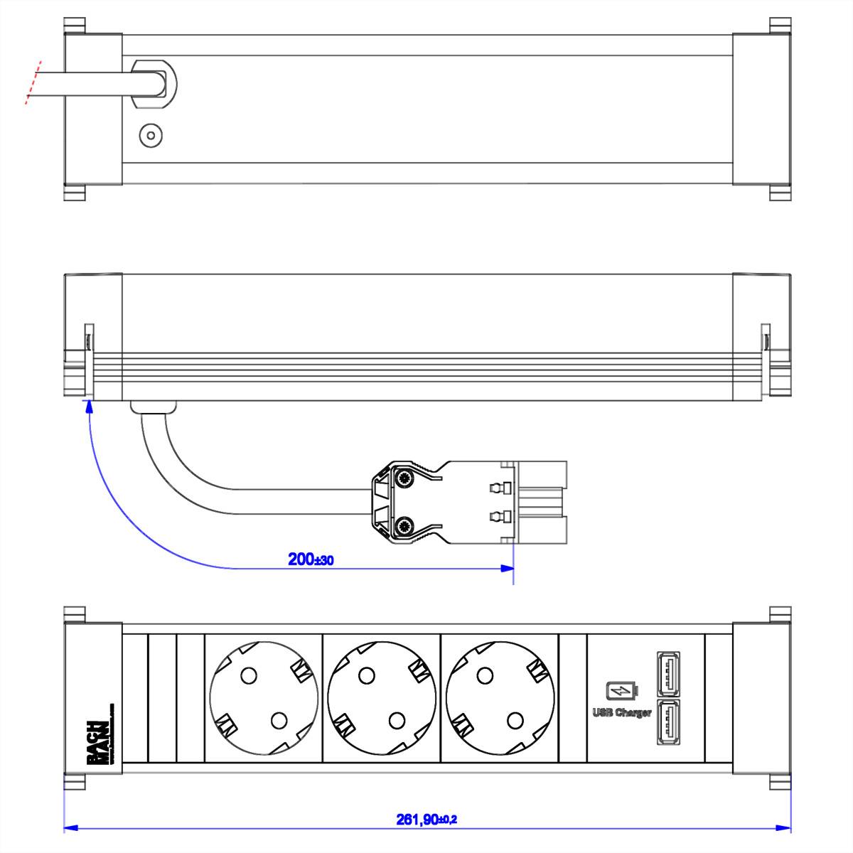 BACHMANN POWER FRAME Medium 3x Schutzkontakt 1xUSB Charger-1