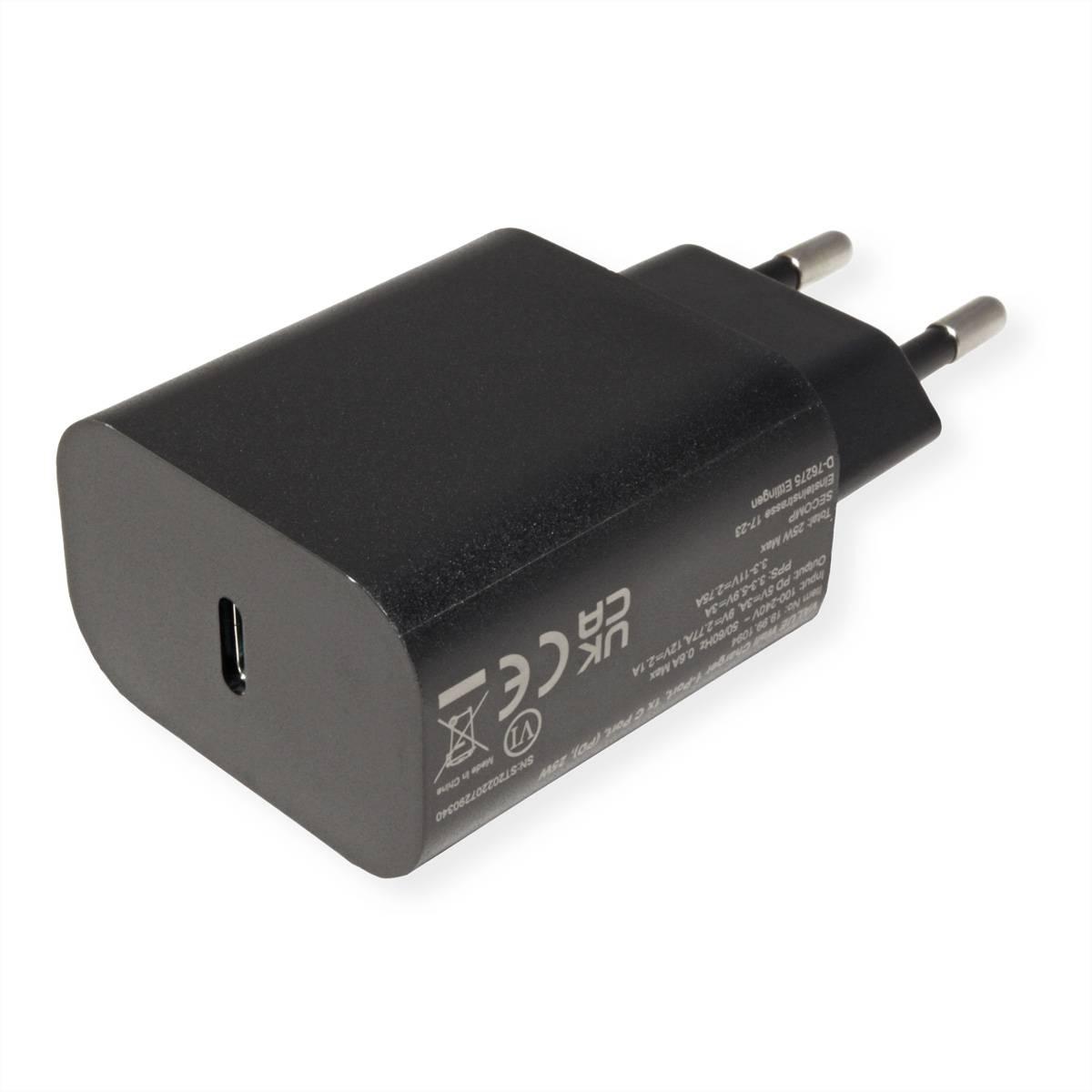 VALUE USB Charger mit Euro-Stecker, 1 Port Typ-C (PD), 25W-1