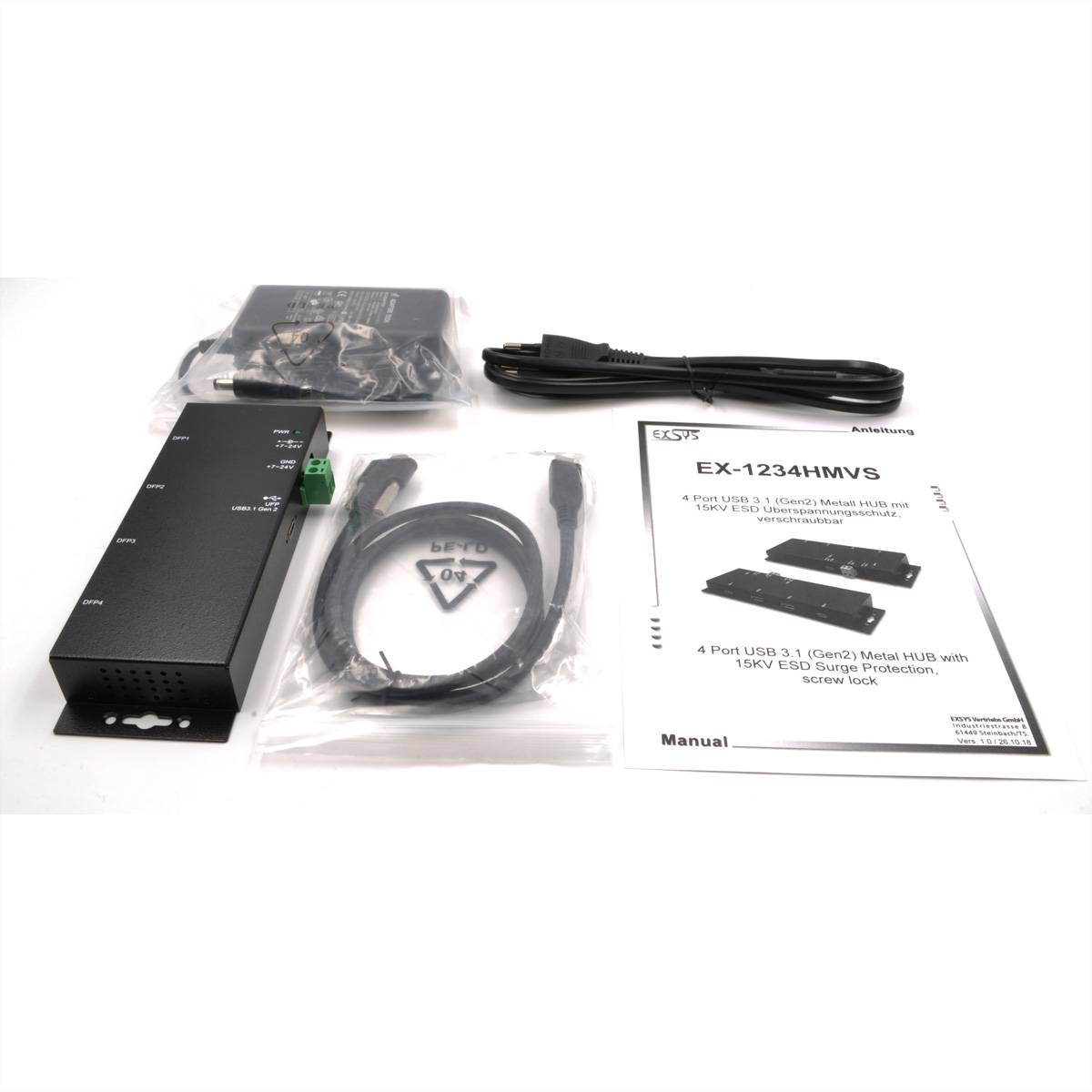 EXSYS EX-1234HMVS 4 Port USB 3.2 Gen2 Hub mit 2x USB-C und 2x USB-A Anschluss-3