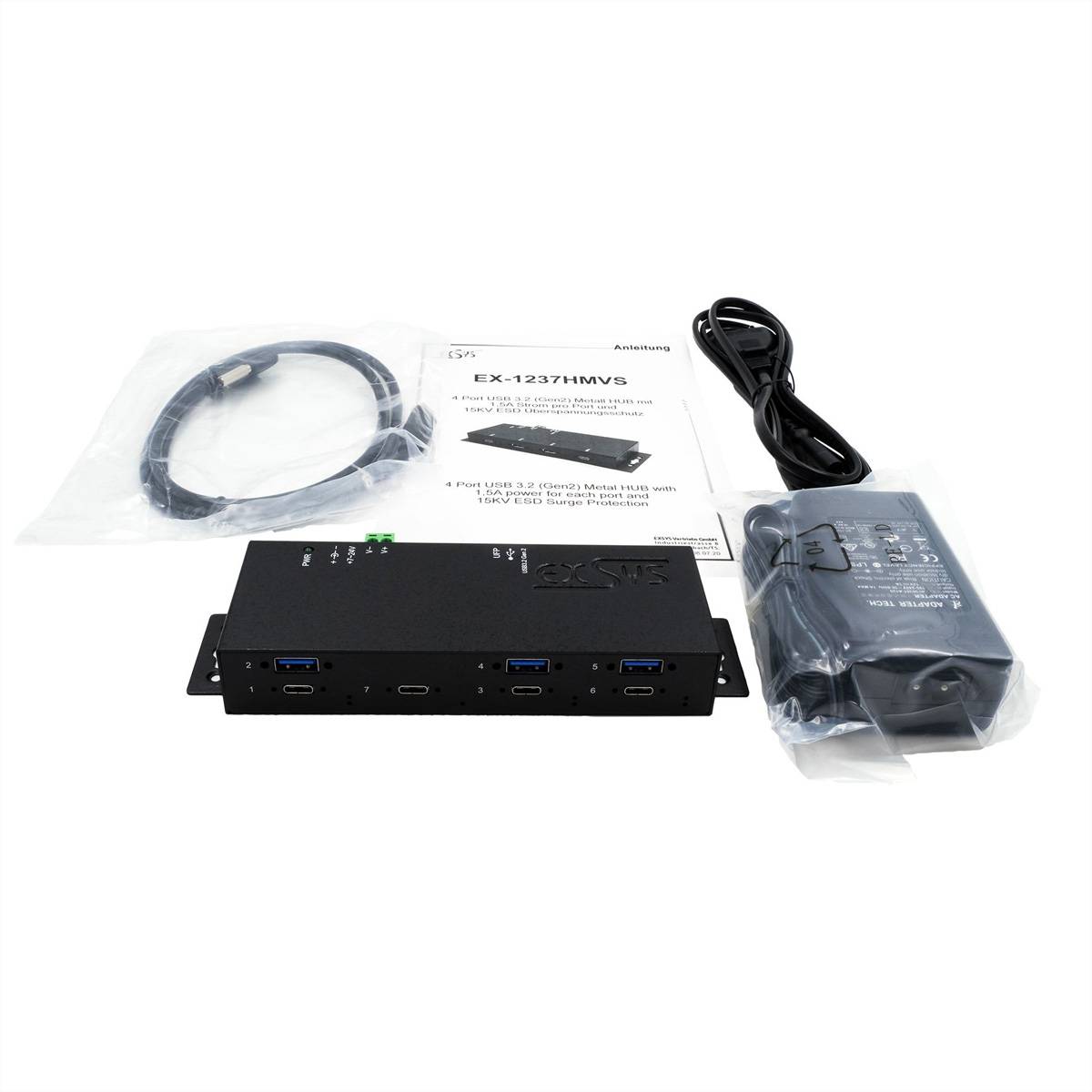 EXSYS EX-1237HMVS 7 Port USB 3.2 Gen2 Hub mit 4 x USB-C und 3 x USB-A Anschluss-4