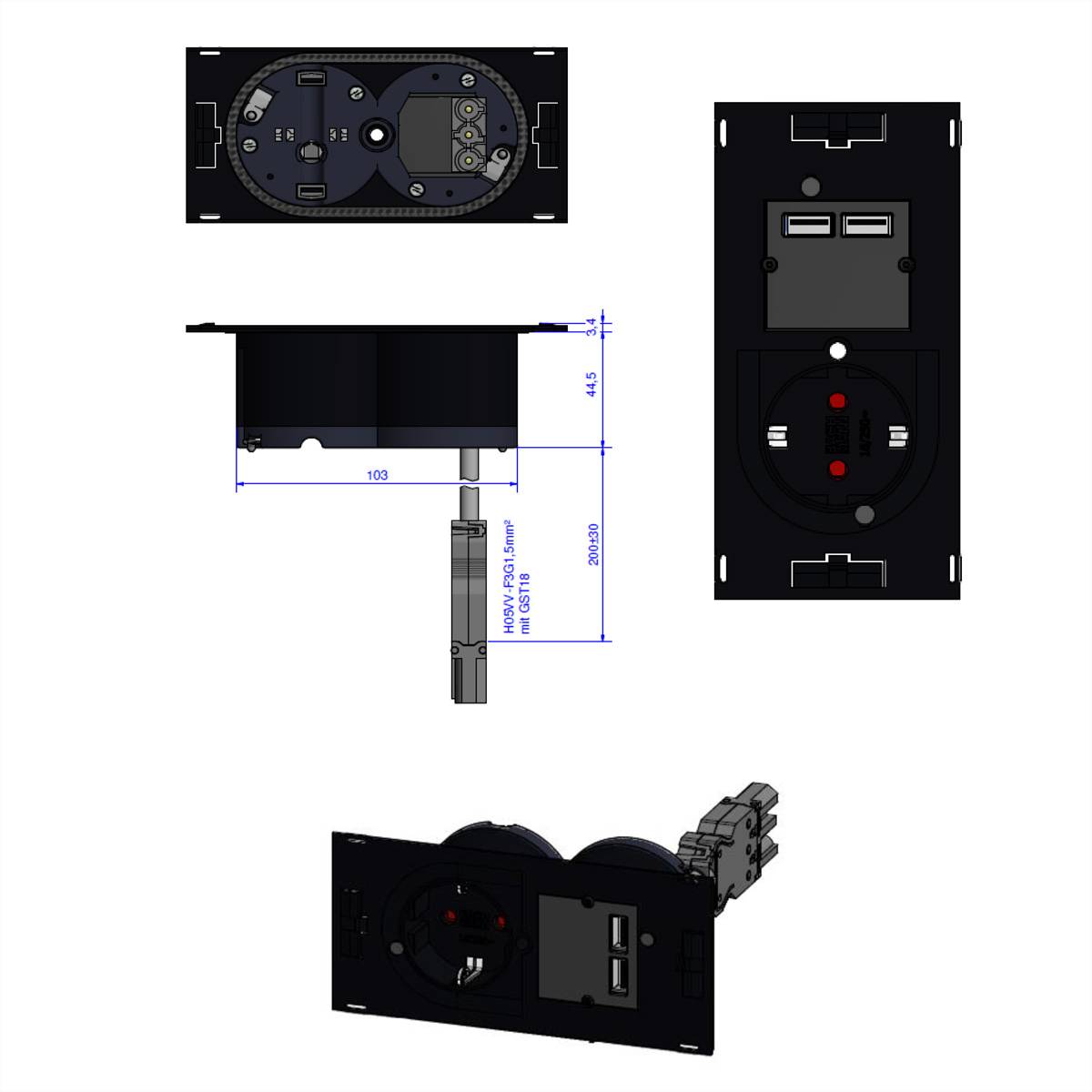 BACHMANN DUE Set 1xDUE CEE7/7+USB-1