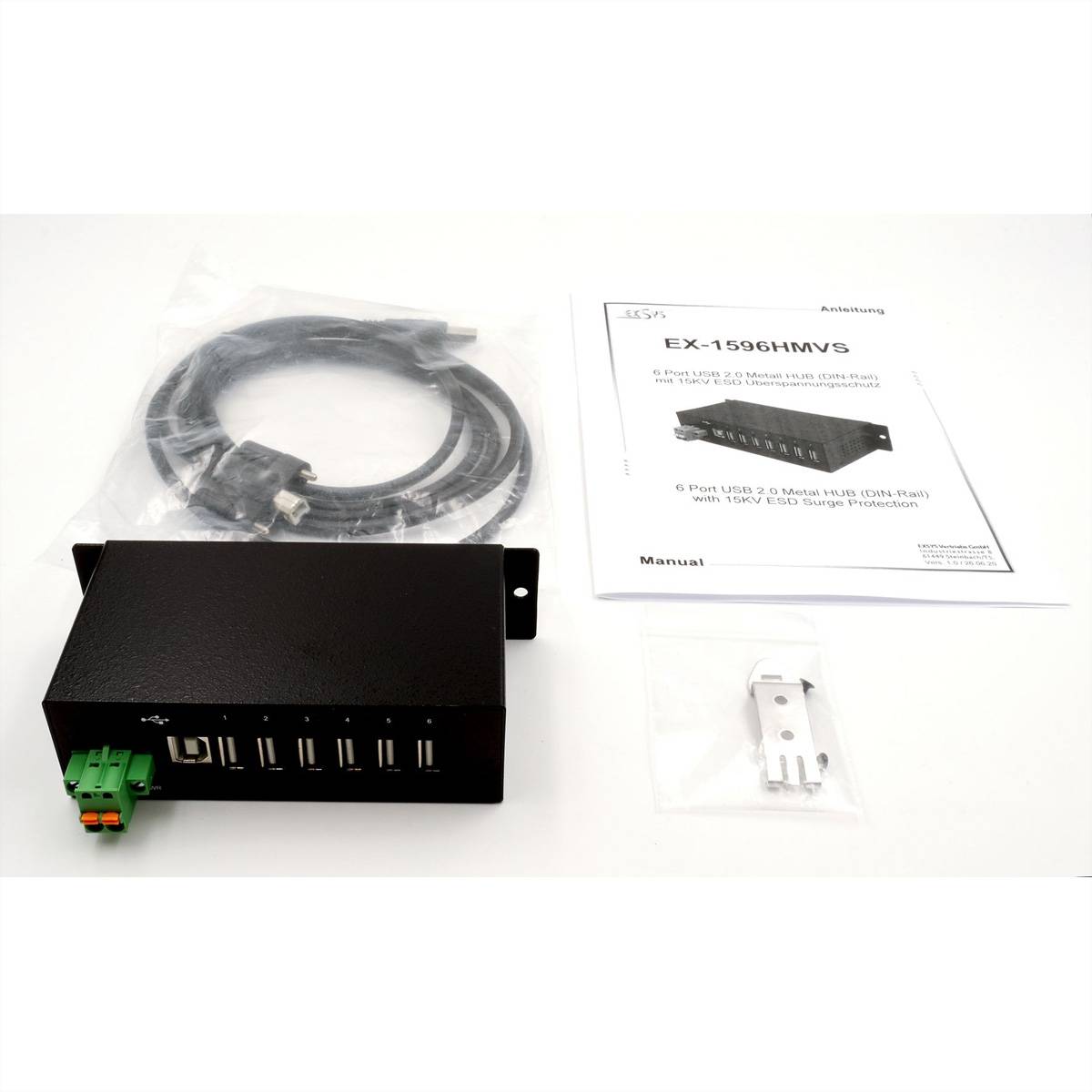 EXSYS EX-1596HMVS 6 Port USB 2.0 Metall HUB mit 15KV ESD Überspannungs-Schutz (Din-Rail)-3