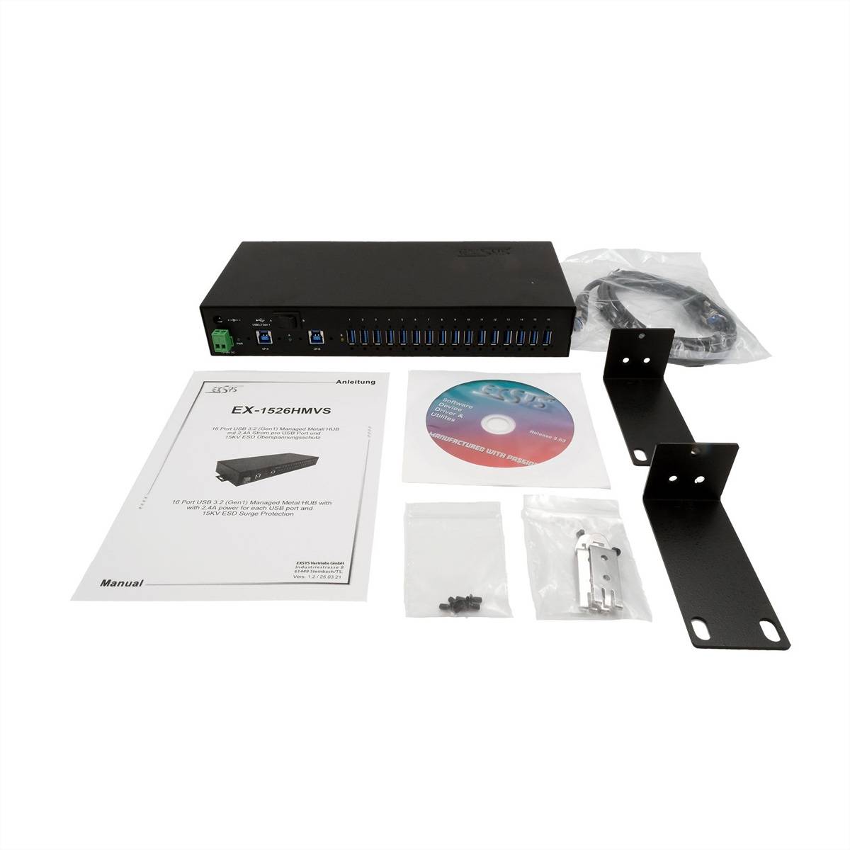 EXSYS EX-1526HMVS 16-Port USB 3.2 Gen1 Managed Metall HUB mit 15KV ESD Überspannungs-Schutz-2