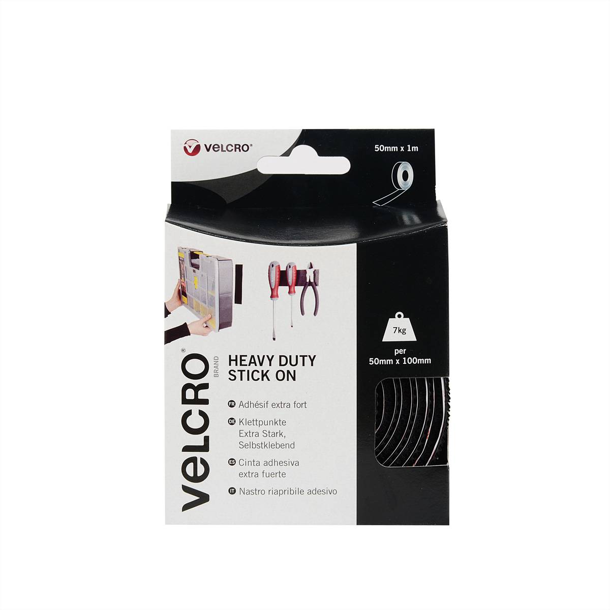 VELCRO® Klettband Extra Stark Selbstklebend, Haken & Flausch 50mm x 1m Schwarz-1