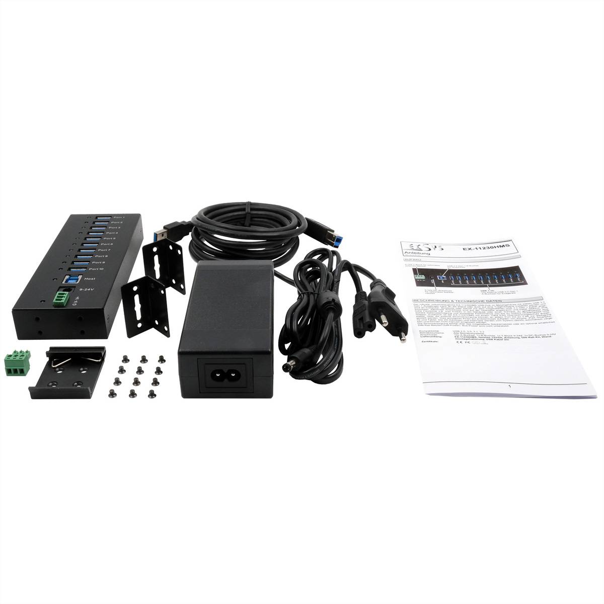 EXSYS EX-11230HMS 10 Port USB 3.2 Gen 1 HUB Din-Rail Kit und Wand VIA VL811+ Chipset-4