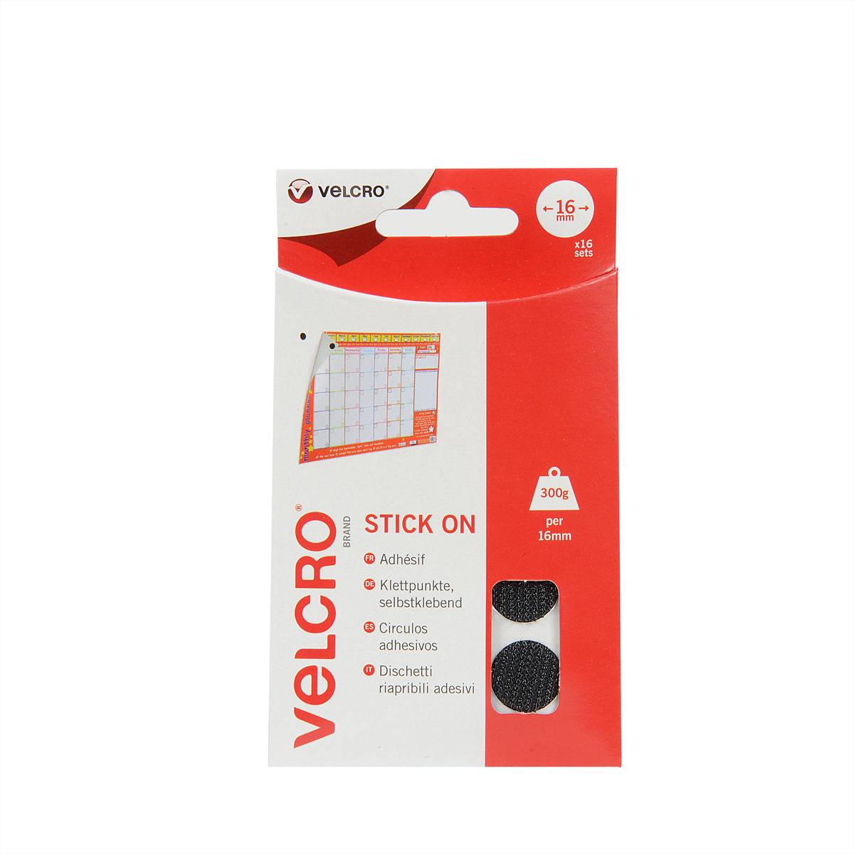VELCRO® Klettpunkte Selbstklebend, Haken & Flausch 16mm x 16 sets Schwarz-1