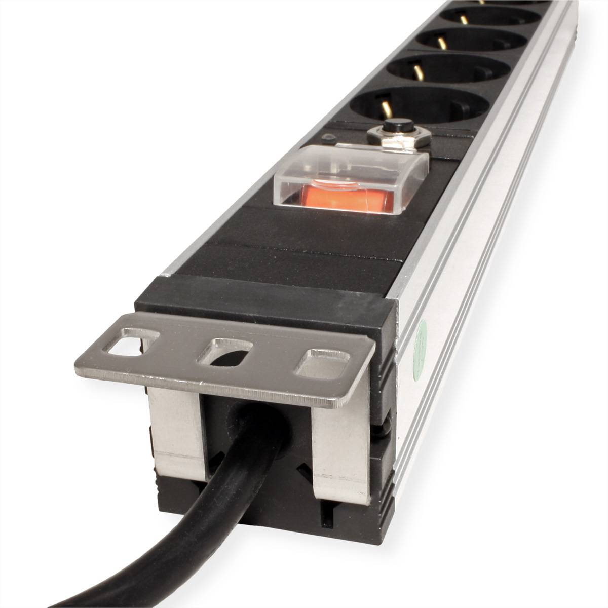 VALUE 19-Zoll-Steckdosenleiste 7fach mit Überlastschutz, 1 HE, Schutzkontakt-Stecker, 2,8 m-1