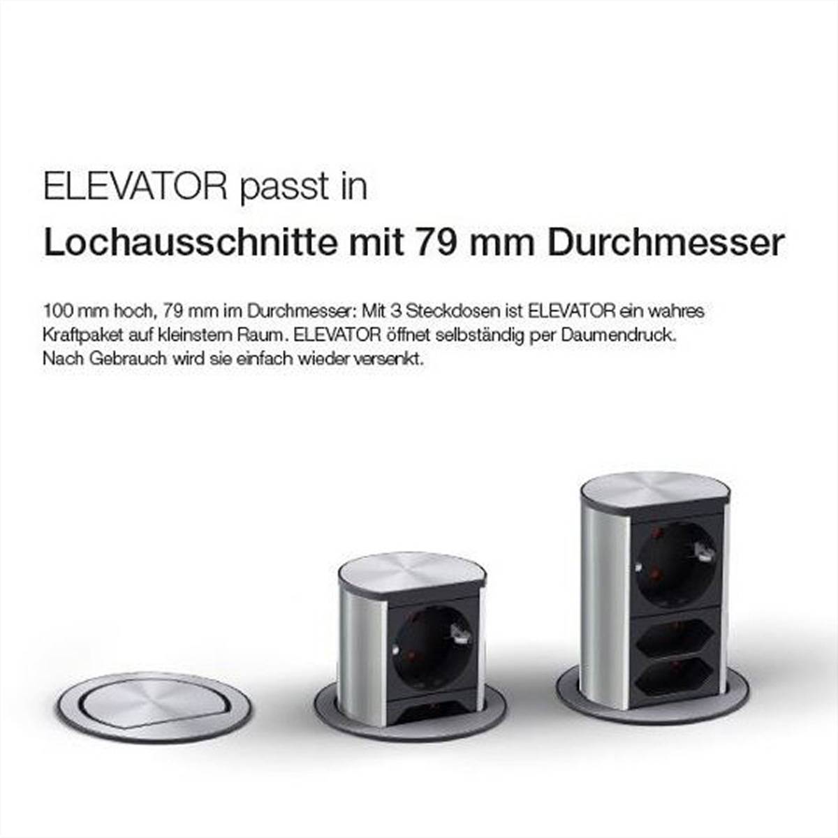 BACHMANN ELEVATOR 1x Schutzkontakt, 1x CAT6, 1x USB 3.0, silberfarben-2