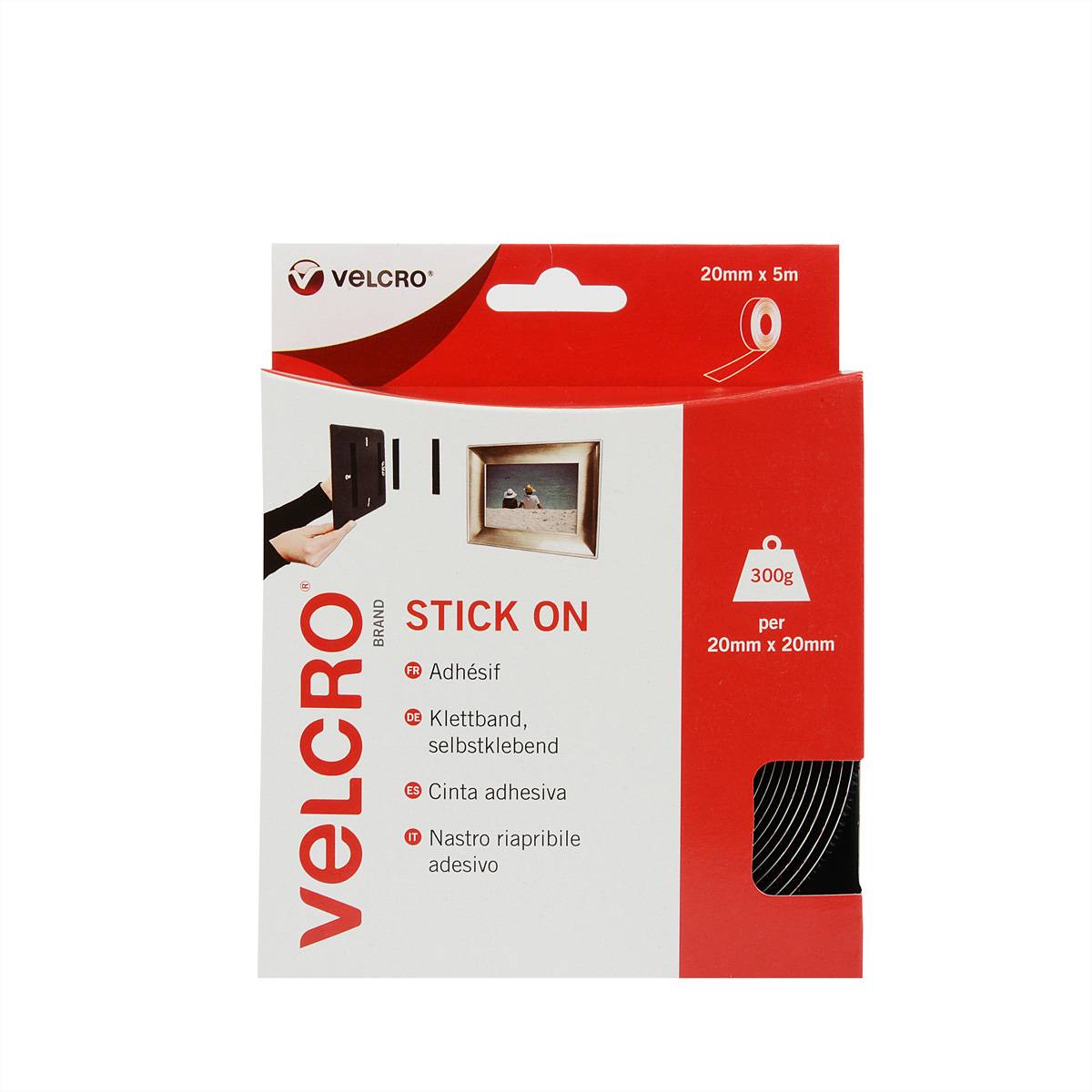 VELCRO® Klettband Selbstklebend, Haken & Flausch 20mm x 5m Schwarz-1