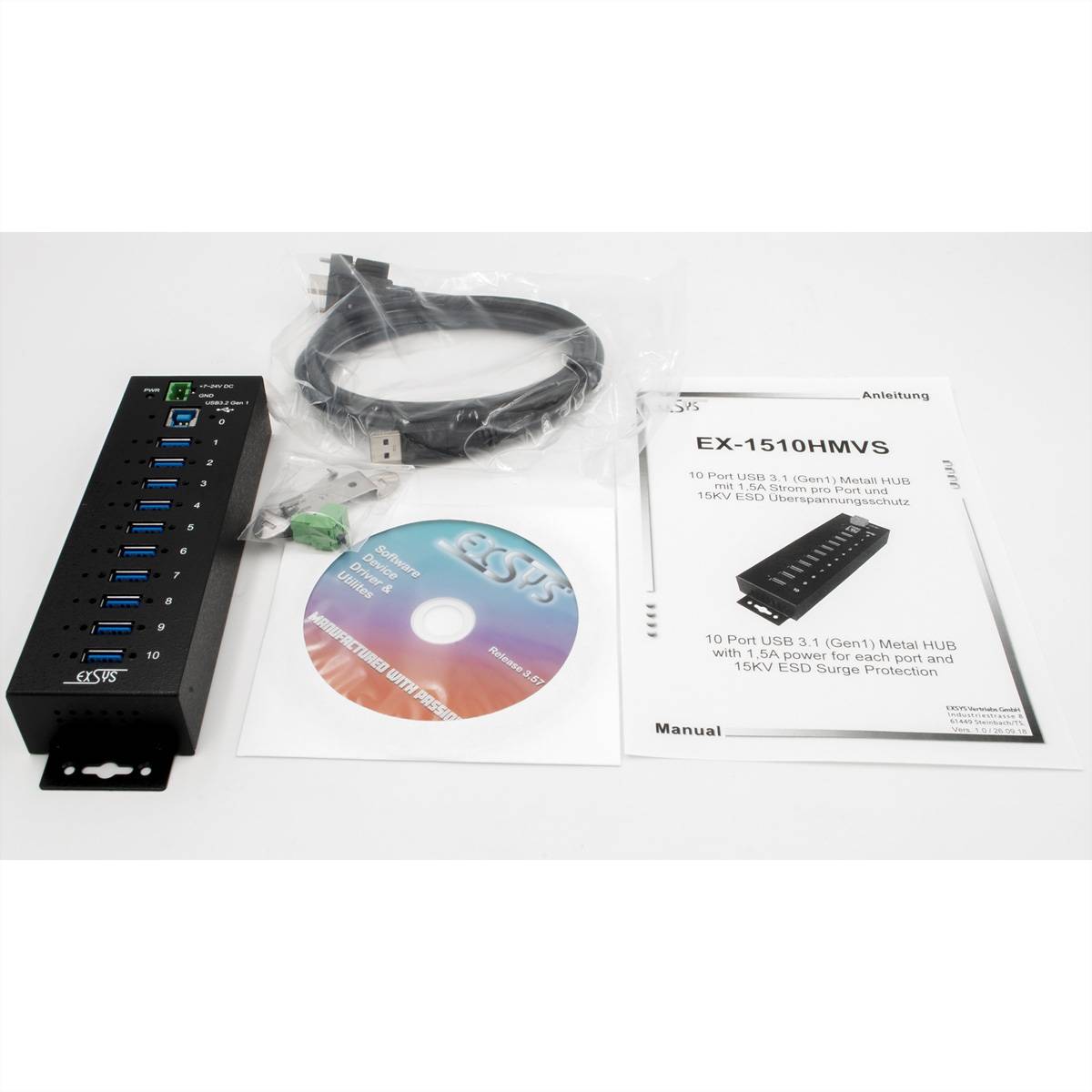 EXSYS EX-1510HMVS 10 Port USB 3.2 Gen1 Managed Metall HUB mit 15KV ESD Überspannungs-Schutz Din-Rail-4